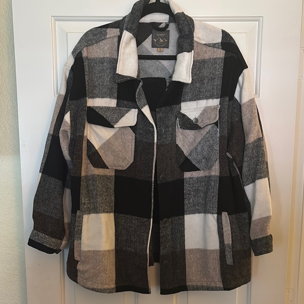 Plaid Women's Jacket - Black, Brown and Cream